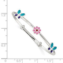 Sterling Silver Enameled Flower & Butterfly Adjustable Children's Bangle QB1048