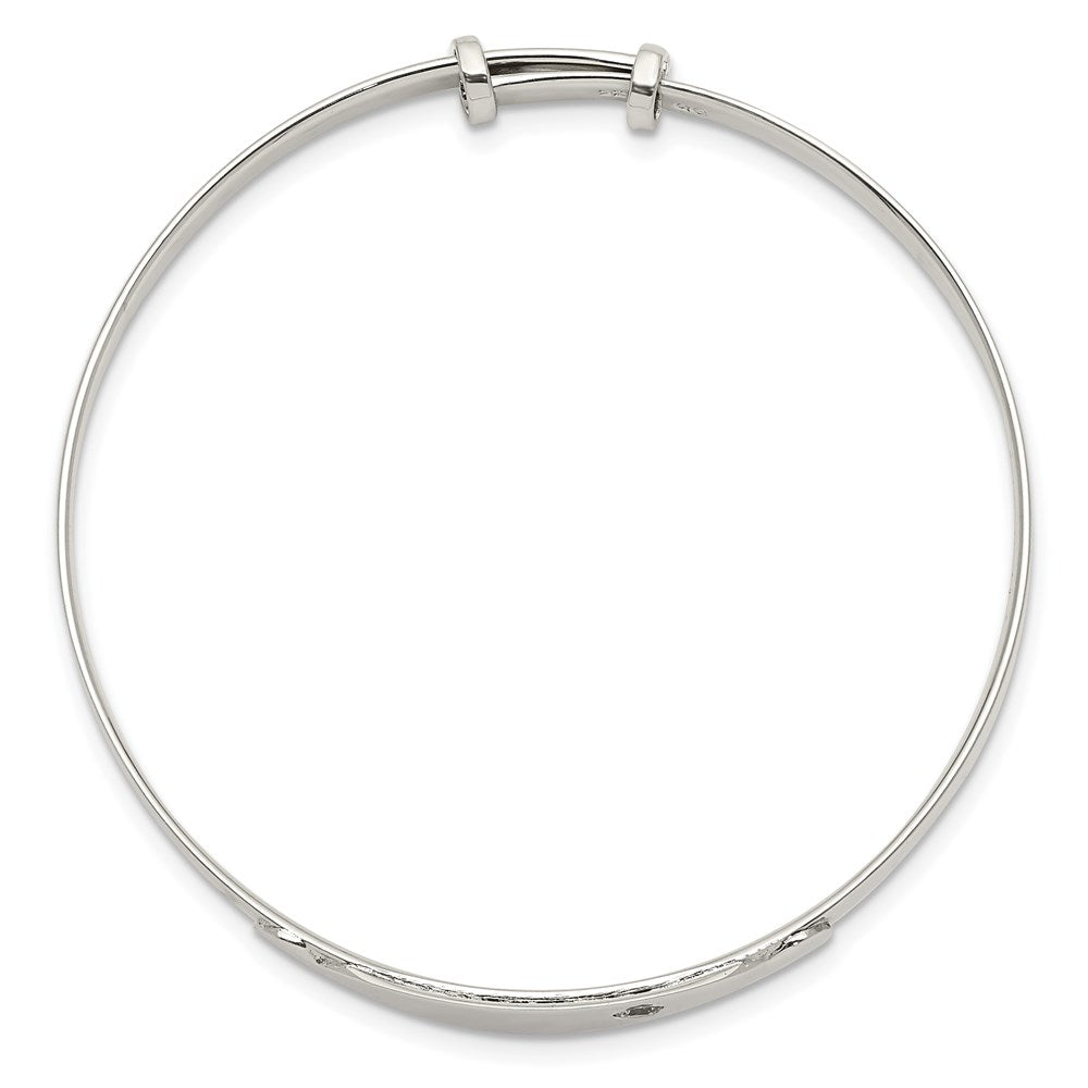 Sterling Silver Polished CZ ID Adjustable Baby Bangle Bracelet QB1052