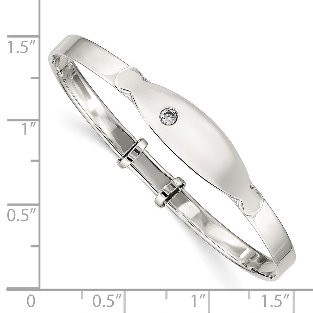 Sterling Silver Polished CZ ID Adjustable Baby Bangle Bracelet QB1052