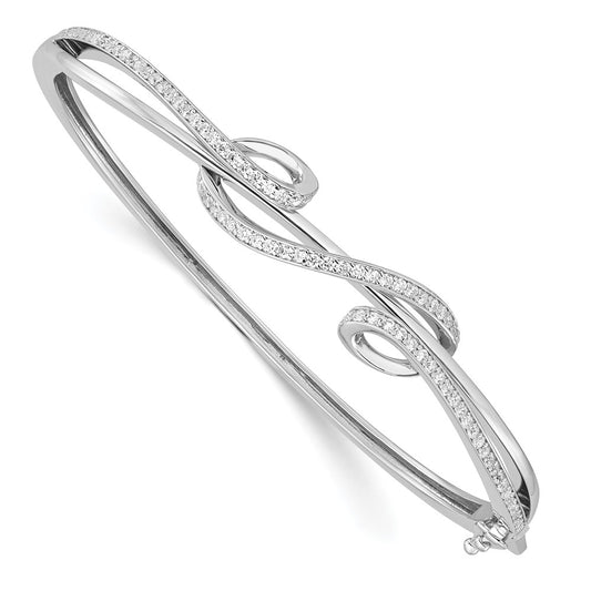 Sterling Shimmer Sterling Silver Rhodium-plated 83 Stone CZ Hinged Bangle Bracelet QB1068