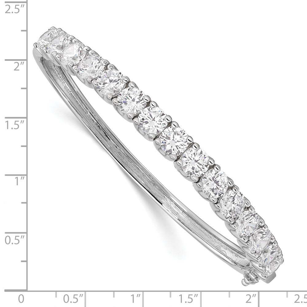 Sterling Shimmer Sterling Silver Rhodium-plated 15 Stone CZ Hinged Bangle Bracelet QB1070