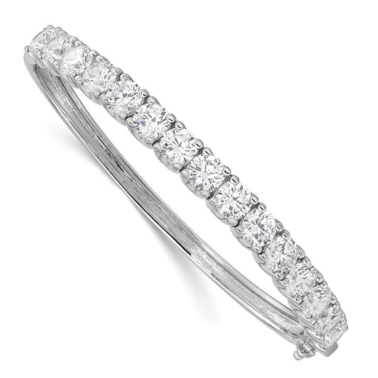 Sterling Shimmer Sterling Silver Rhodium-plated 15 Stone CZ Hinged Bangle Bracelet QB1070