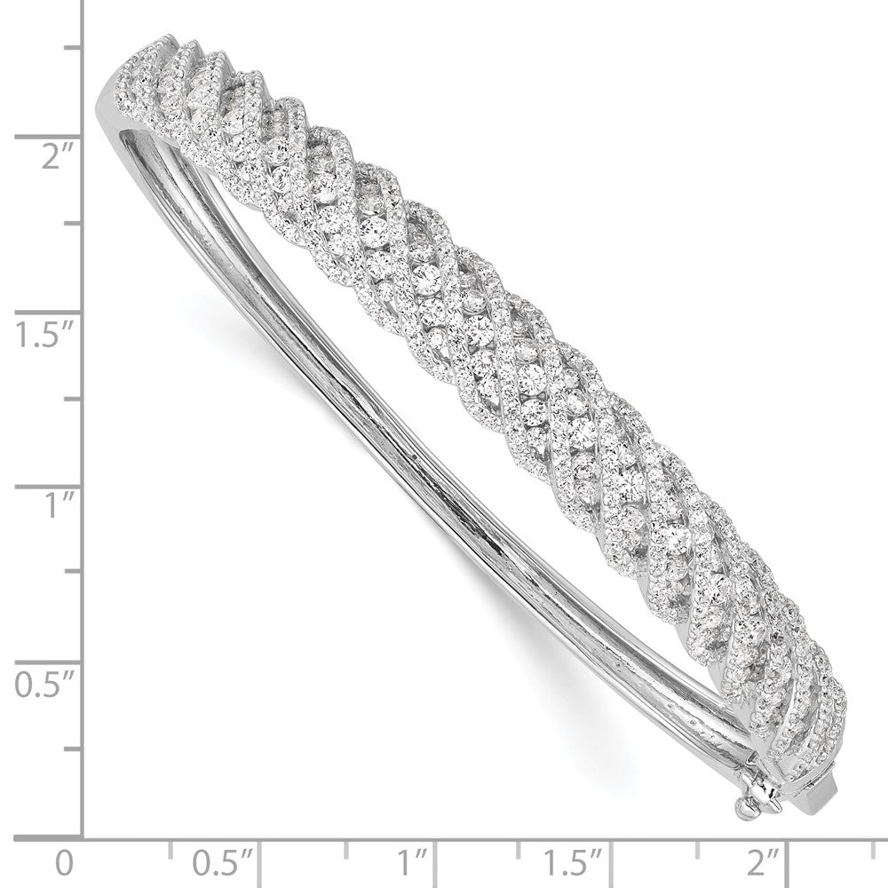 Sterling Shimmer Sterling Silver Rhodium-plated 349 Stone CZ Hinged Bangle Bracelet QB1074