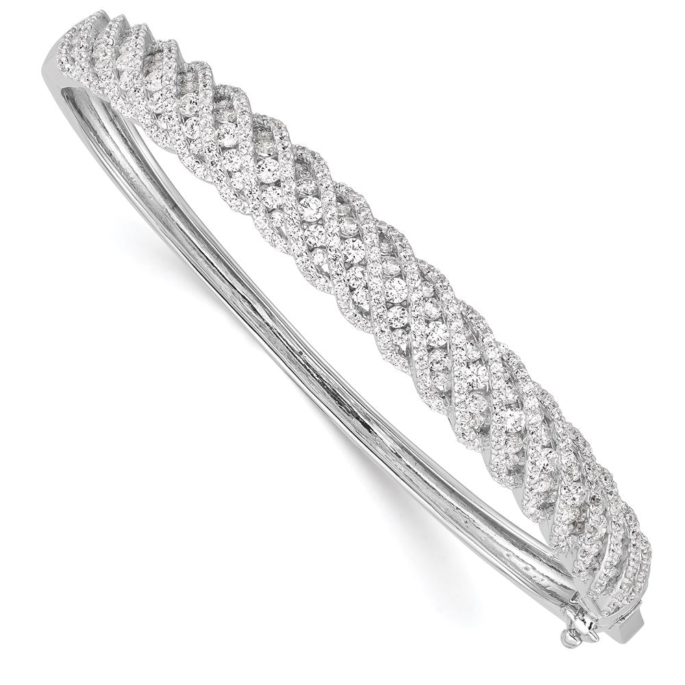 Sterling Shimmer Sterling Silver Rhodium-plated 349 Stone CZ Hinged Bangle Bracelet QB1074