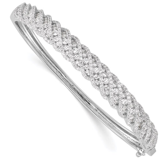 Sterling Shimmer Sterling Silver Rhodium-plated 349 Stone CZ Hinged Bangle Bracelet QB1074