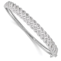 Sterling Shimmer Sterling Silver Rhodium-plated 349 Stone CZ Hinged Bangle Bracelet QB1074
