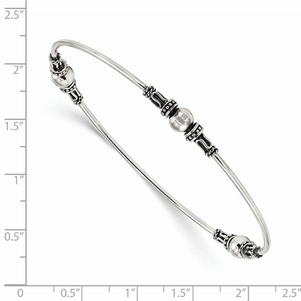 Sterling Silver Antiqued Beaded Slip On Bangle QB1079
