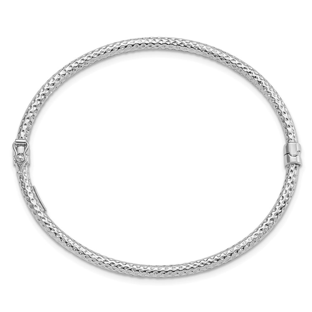 Sterling Silver Rhodium-plated Polish/Textured 3mm Hinged Bangle QB1093