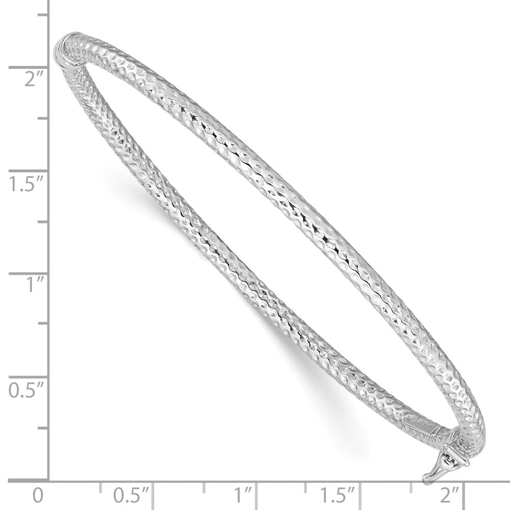 Sterling Silver Rhodium-plated Polish/Textured 3mm Hinged Bangle QB1093