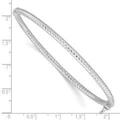 Sterling Silver Rhodium-plated Polish/Textured 3mm Hinged Bangle QB1093