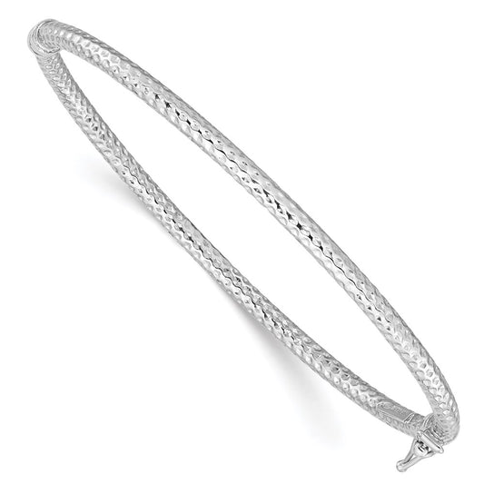 Sterling Silver Rhodium-plated Polish/Textured 3mm Hinged Bangle QB1093