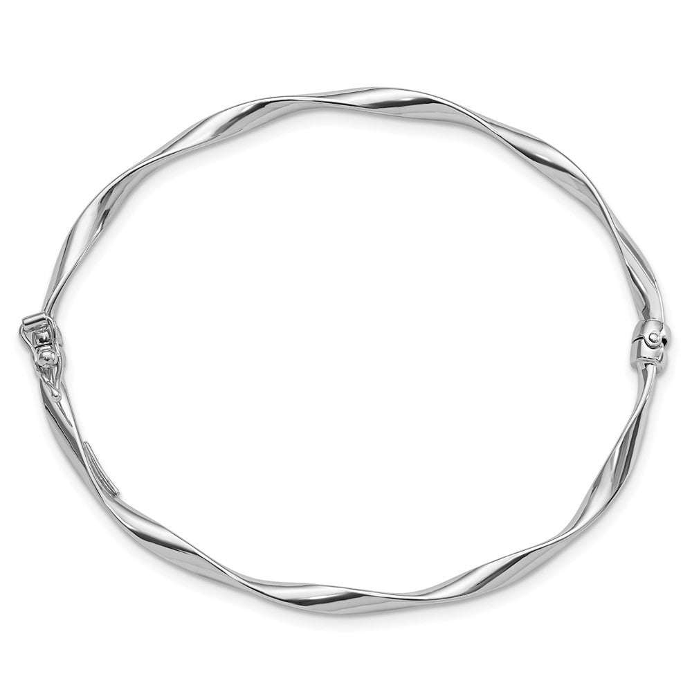 Sterling Silver Rhod-plated Polished 3mm Twisted Hinged Bangle QB1094