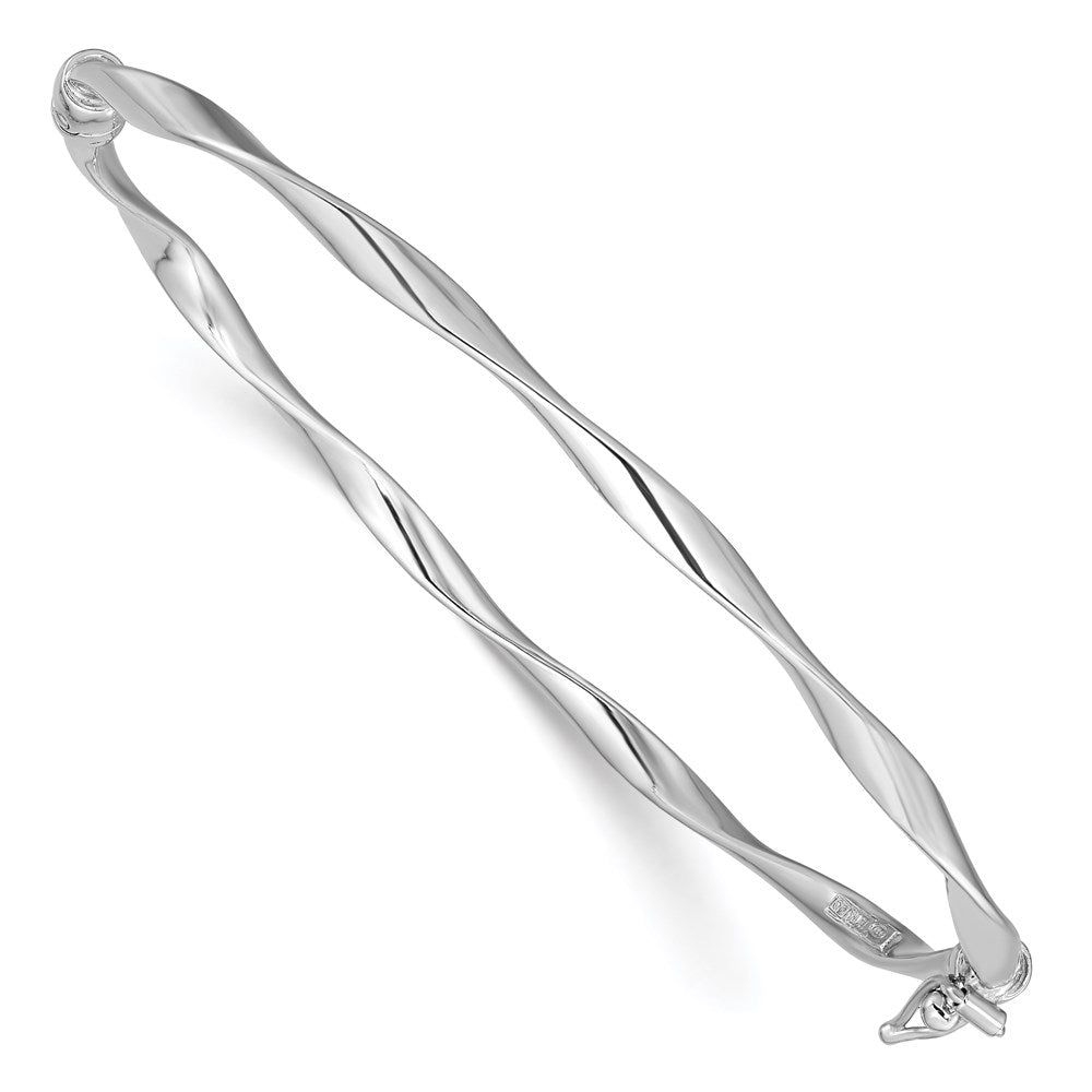 Sterling Silver Rhod-plated Polished 3mm Twisted Hinged Bangle QB1094