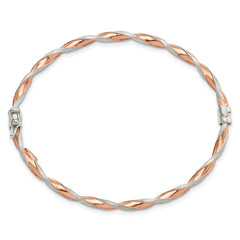Sterling Silver Rose-tone Satin/Polish Twisted 3mm Hinged Bangle QB1099