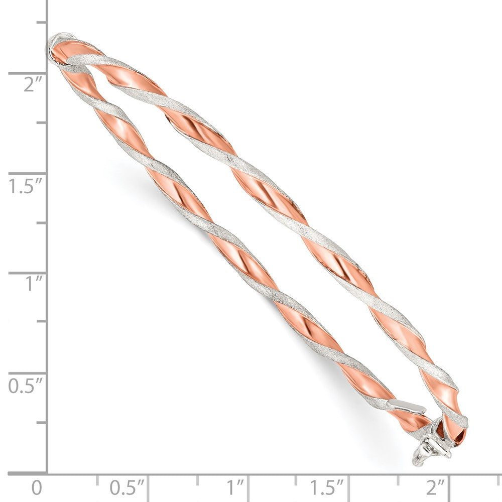 Sterling Silver Rose-tone Satin/Polish Twisted 3mm Hinged Bangle QB1099