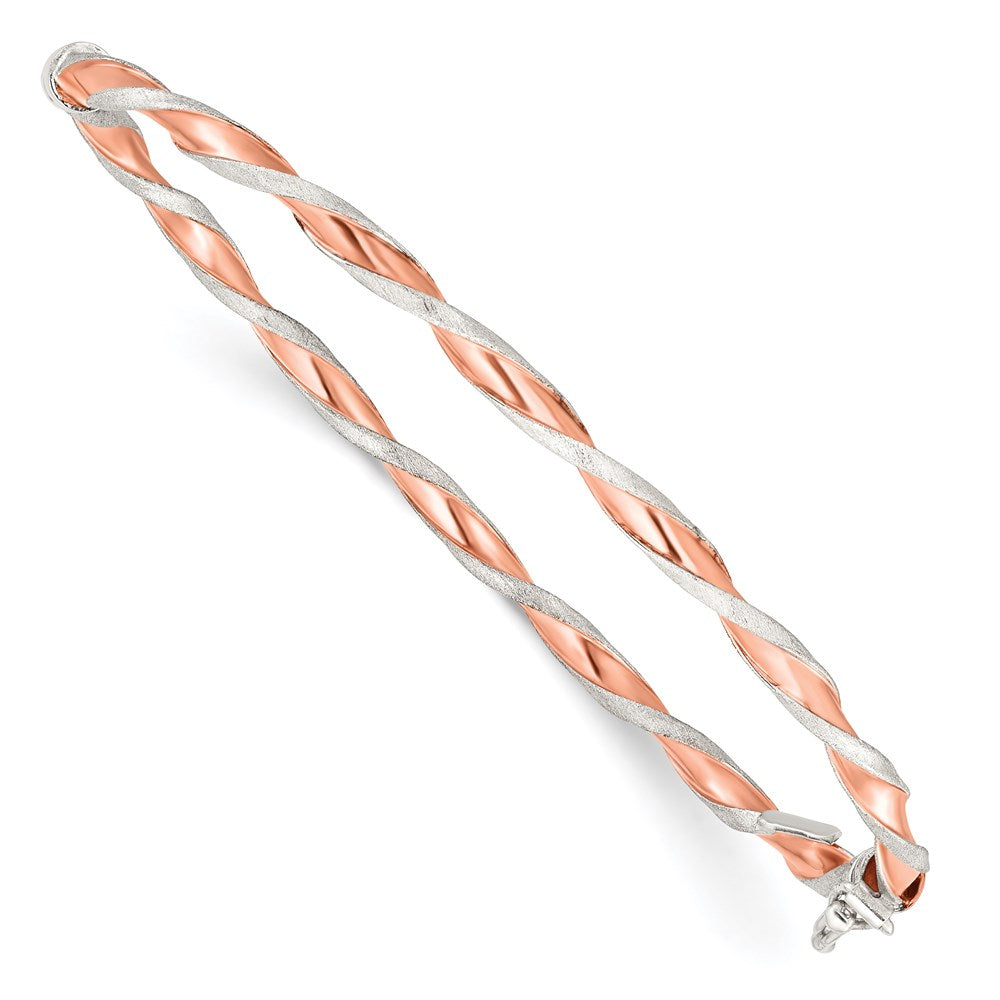 Sterling Silver Rose-tone Satin/Polish Twisted 3mm Hinged Bangle QB1099