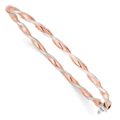 Sterling Silver Rose-tone Satin/Polish Twisted 3mm Hinged Bangle QB1099