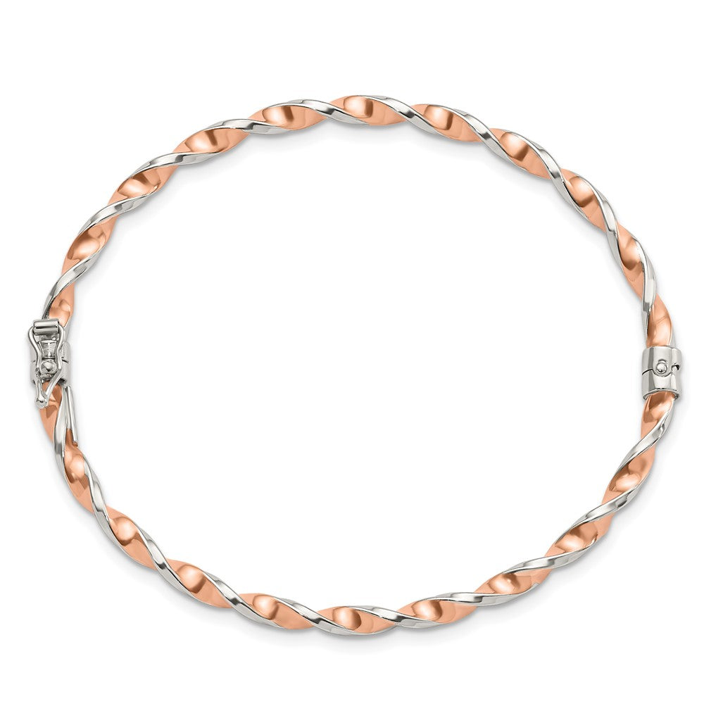 Sterling Silver Rose-tone Polished Twisted 3mm Hinged Bangle QB1100