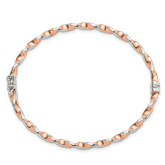 Sterling Silver Rose-tone Polished Twisted 3mm Hinged Bangle QB1100