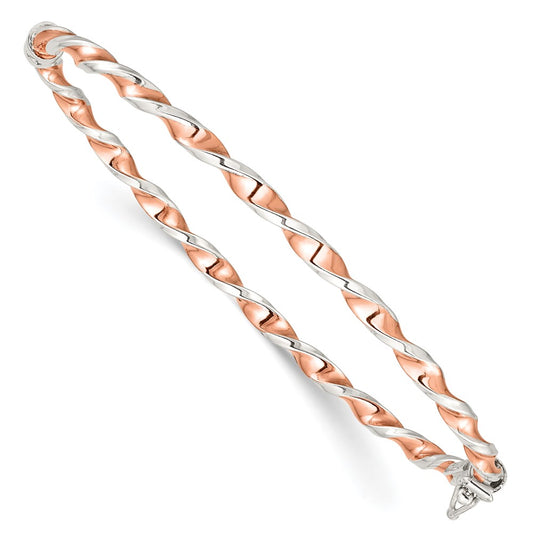 Sterling Silver Rose-tone Polished Twisted 3mm Hinged Bangle QB1100