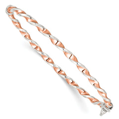 Sterling Silver Rose-tone Polished Twisted 3mm Hinged Bangle QB1100