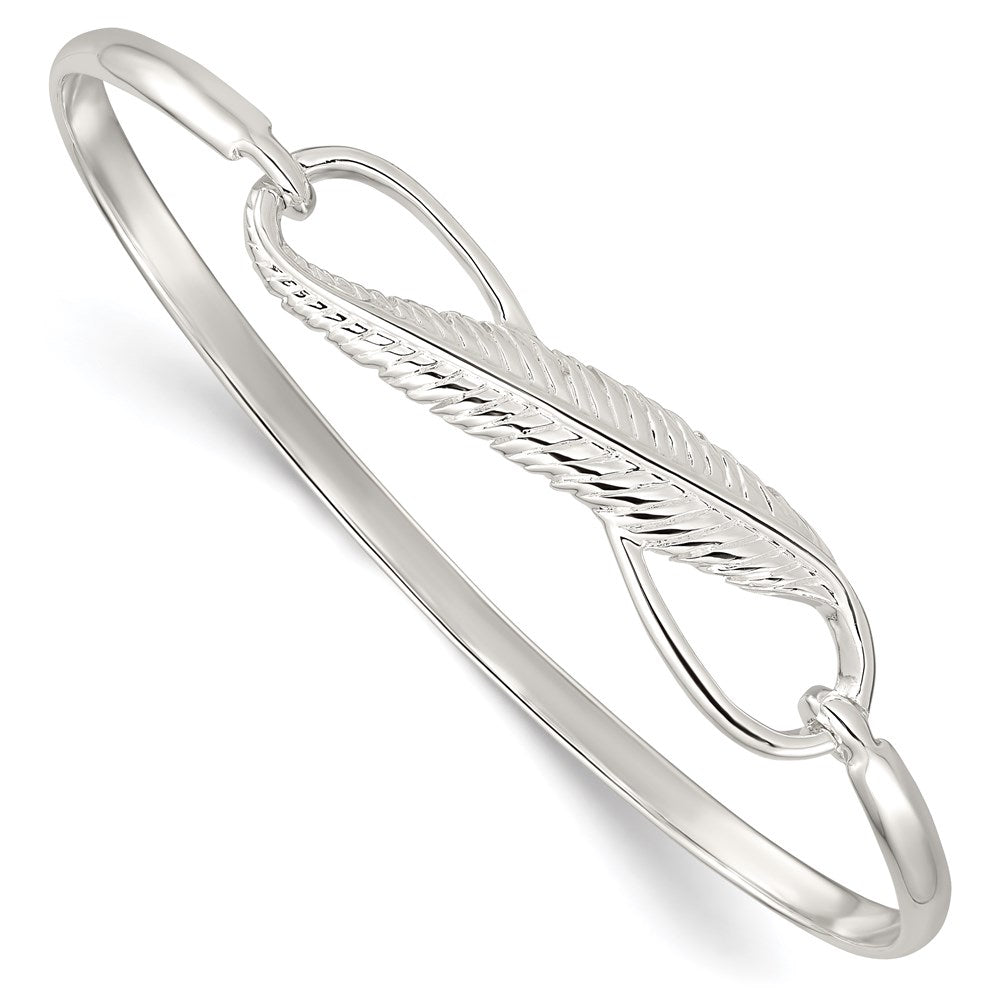Sterling Silver Infinity w/Feather Bangle Bracelet QB1139