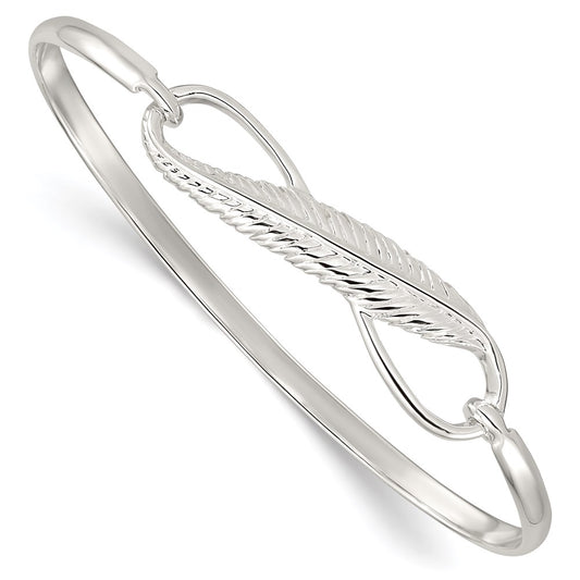 Sterling Silver Infinity w/Feather Bangle Bracelet QB1139