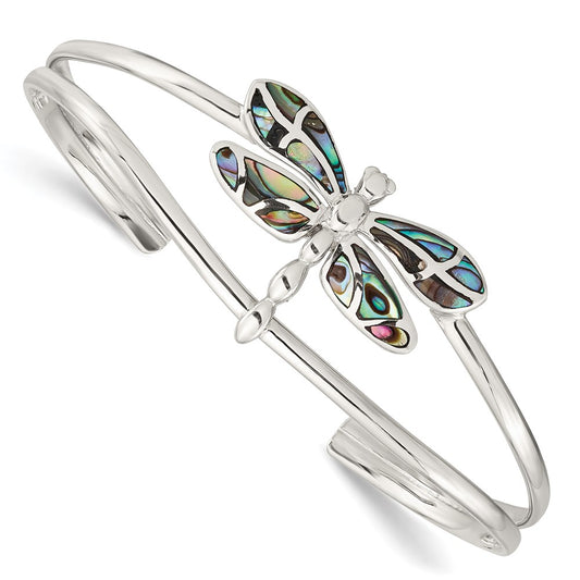 Sterling Silver Abalone Dragonfly Bangle Bracelet QB1161