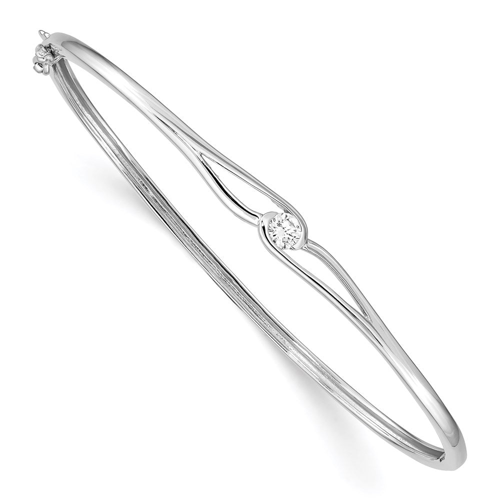 Sterling Silver Rhodium-plated CZ Hinged Bangle QB1169