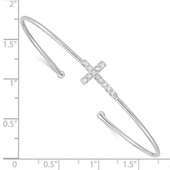 Sterling Silver Rhodium-plated CZ Cross Cuff Bangle QB1185