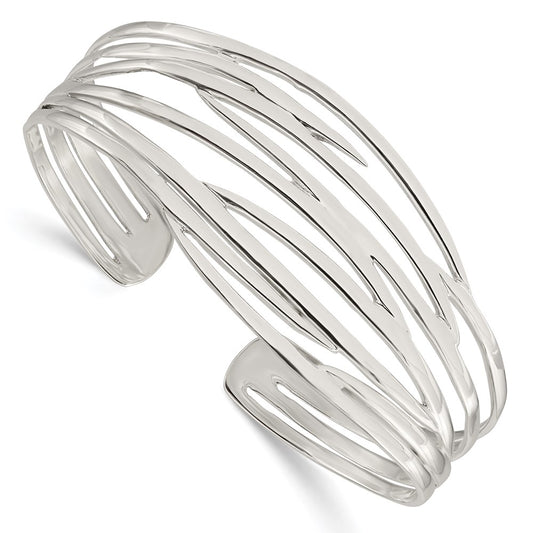 Sterling Silver Polished Multi-strand Cuff Bangle QB1196