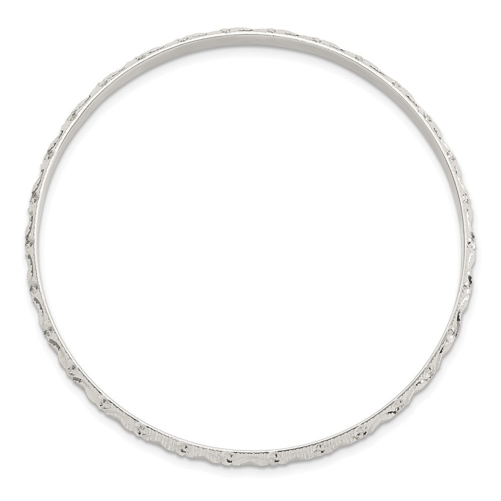 Sterling Silver Diamond Cut Patterned Slip-on Bangle QB1222