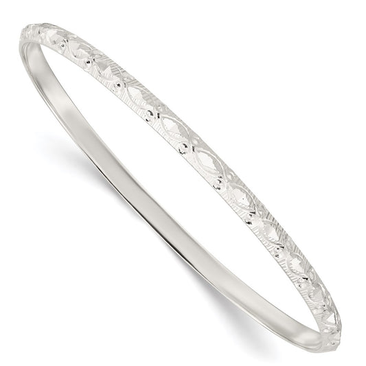Sterling Silver Diamond Cut Patterned Slip-on Bangle QB1222