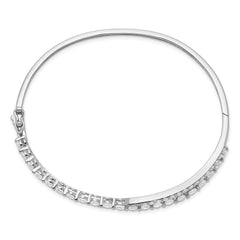 Sterling Silver Rhodium-plated Criss Cross CZ Hinged Bangle QB1264