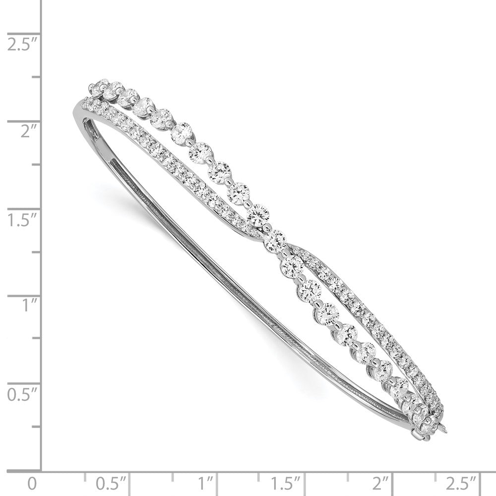 Sterling Silver Rhodium-plated Criss Cross CZ Hinged Bangle QB1264