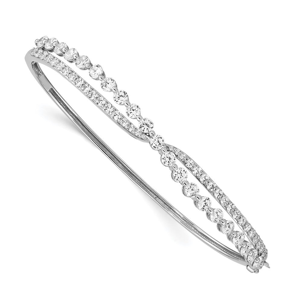 Sterling Silver Rhodium-plated Criss Cross CZ Hinged Bangle QB1264