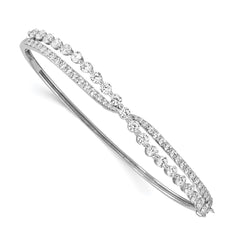 Sterling Silver Rhodium-plated Criss Cross CZ Hinged Bangle QB1264