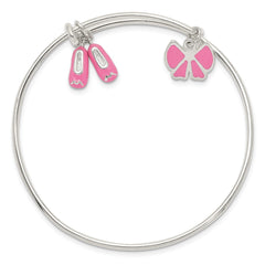 Sterling Silver Enameled Ballet Shoes & Bow Adjustable Children's Bangle QB1281