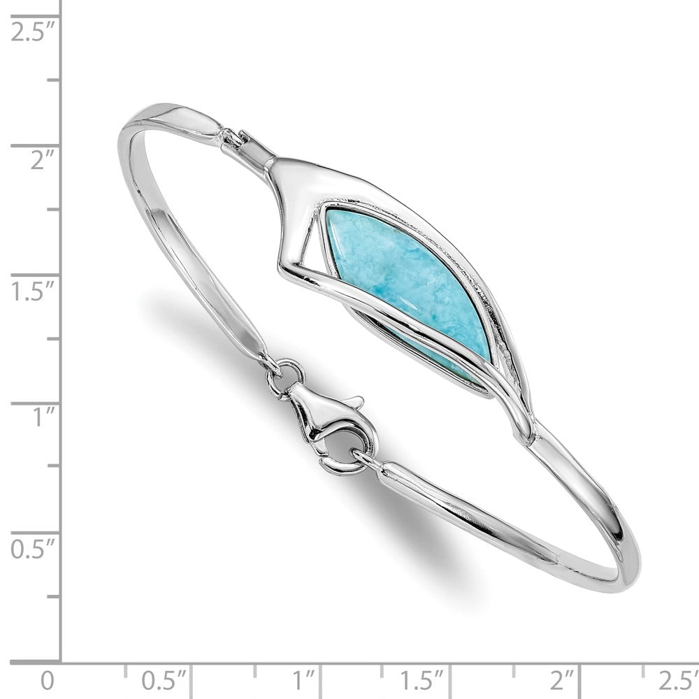 Sterling Silver Rhodium-plated Larimar w/ Clasp Bangle QB1301
