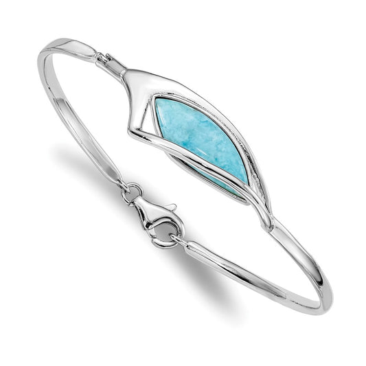 Sterling Silver Rhodium-plated Larimar w/ Clasp Bangle QB1301