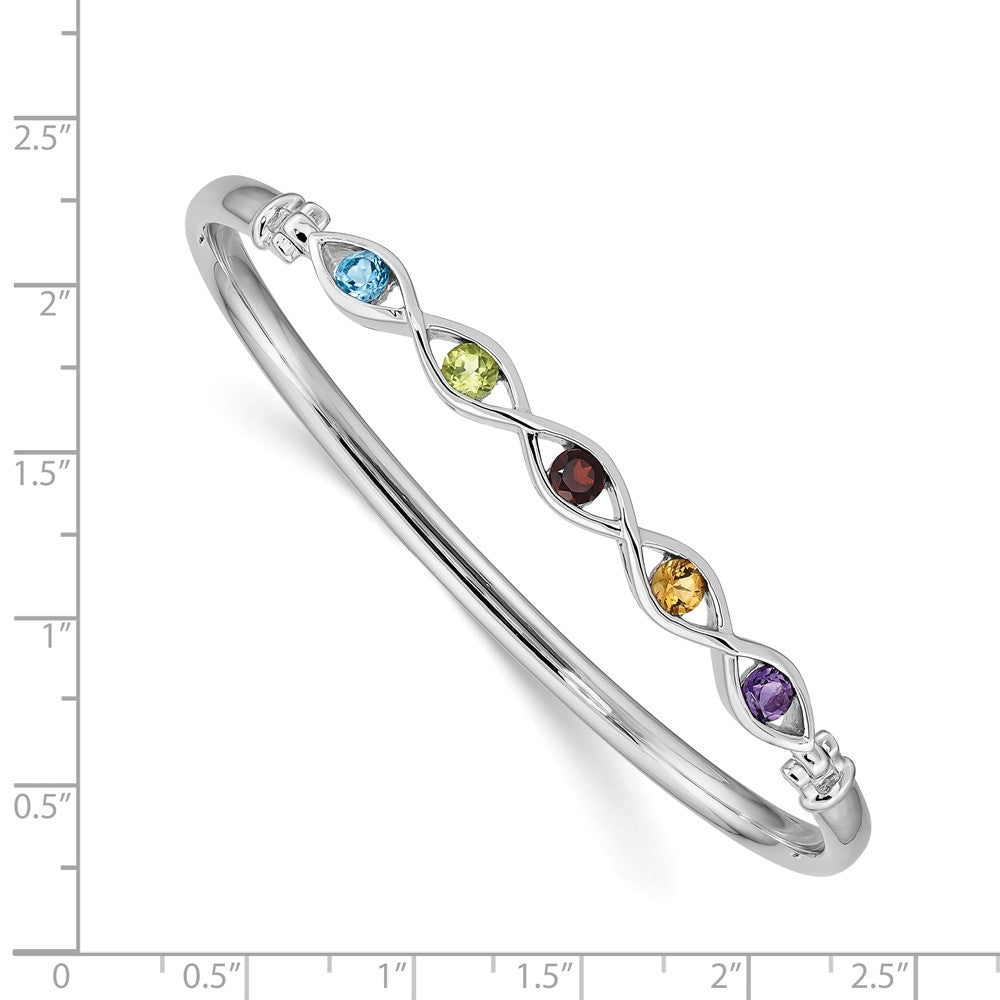 Sterling Silver Rhodium-plated Multi-gemstone Hinged Bangle QB1302