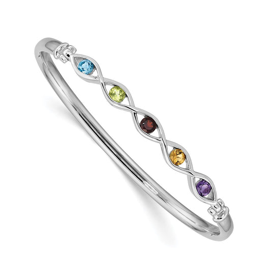 Sterling Silver Rhodium-plated Multi-gemstone Hinged Bangle QB1302