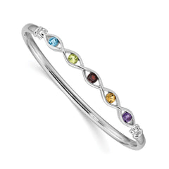 Sterling Silver Rhodium-plated Multi-gemstone Hinged Bangle QB1302