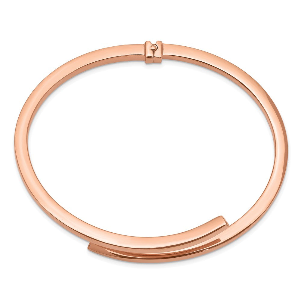 Sterling Silver Rose-tone Polished Bypass Hinged Bangle QB1311