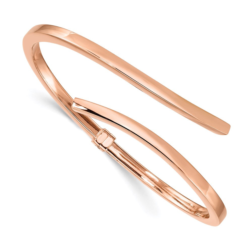 Sterling Silver Rose-tone Polished Bypass Hinged Bangle QB1311