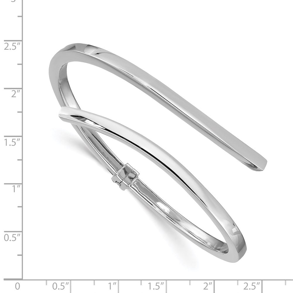 Sterling Silver Rhodium-plated Polished Bypass Hinged Bangle QB1313