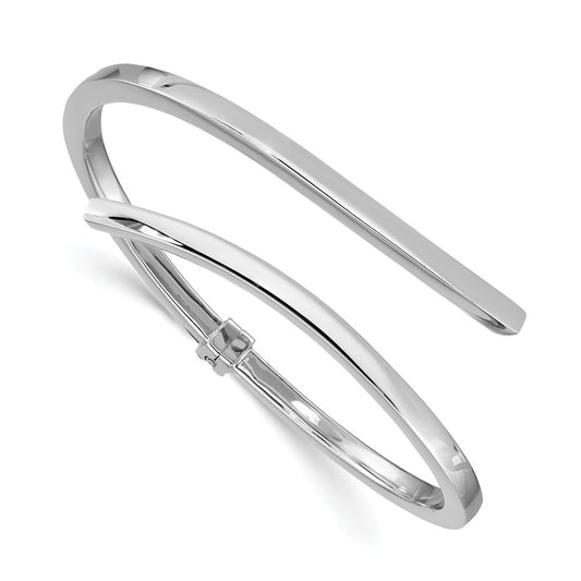 Sterling Silver Rhodium-plated Polished Bypass Hinged Bangle QB1313