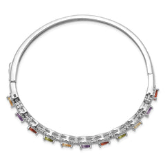 Sterling Silver Rhodium-plated Multi-Color CZ Hinged Bangle QB1326
