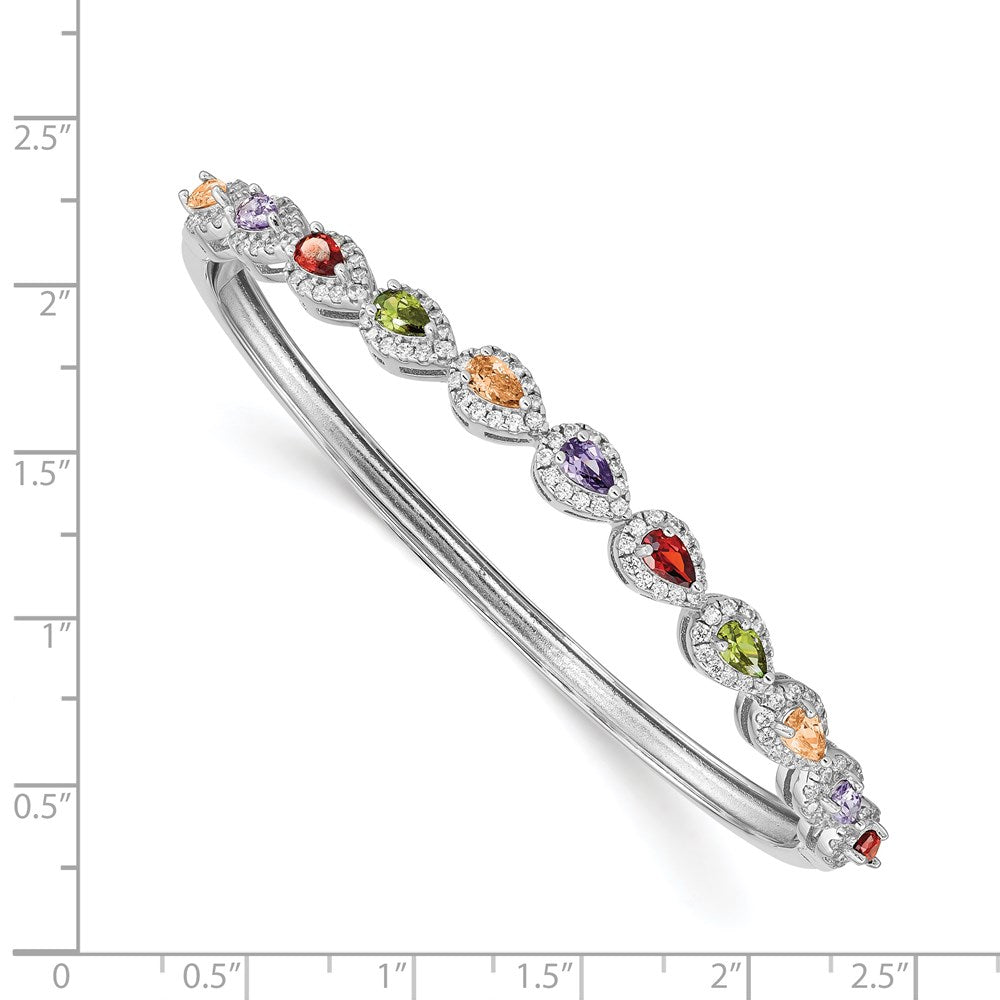 Sterling Silver Rhodium-plated Multi-Color CZ Hinged Bangle QB1326