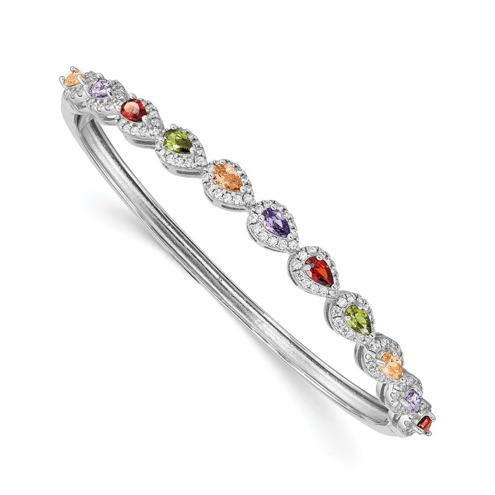 Sterling Silver Rhodium-plated Multi-Color CZ Hinged Bangle QB1326